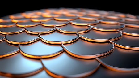 3d illustration of abstract geometric background with hexagons in orange lightの写真素材