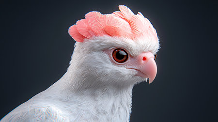 White chicken with pink feathers on a dark background. Close-up.の写真素材