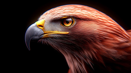 Portrait of a red eagle on a black background. 3d renderingの写真素材