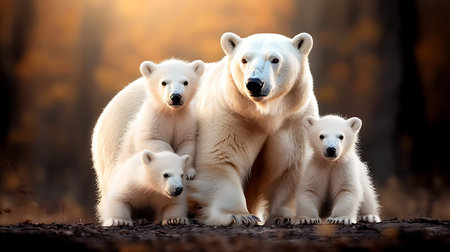 Polar bear family (Ursus maritimus) in the forestの写真素材