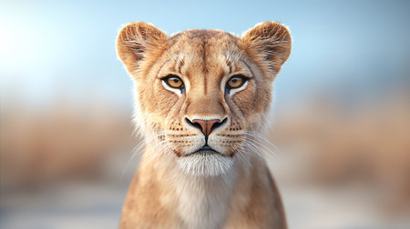 Portrait of a lion in the Etosha National Park, Namibia.の写真素材