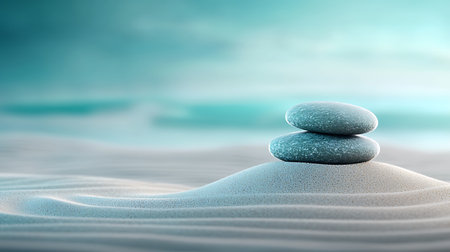 Zen stones on the sand, 3d render illustration, blue toneの写真素材