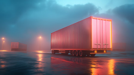 3d rendering of a container on the road in the fog.の写真素材