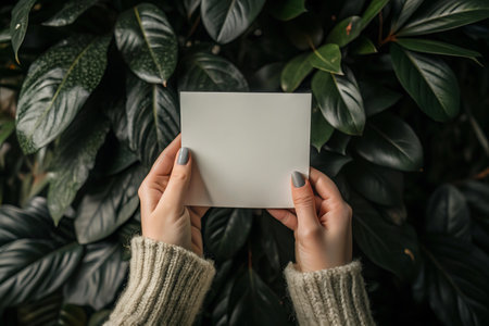 cropped view of woman in sweater holding blank card with copy spaceの写真素材
