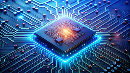 Circuit board close-up. Technology background. 3d rendering
