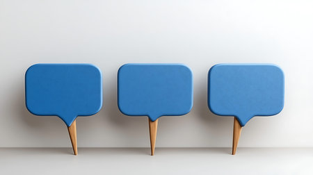 Blue paper speech bubbles on a white background. 3d rendering.