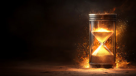Hourglass with fire and smoke on dark background, time management conceptの写真素材