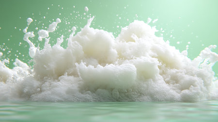 splashing milk isolated on green background, abstract splashing milk backgroundの写真素材