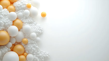 3d rendering of white and yellow balls on white background with copy spaceの写真素材