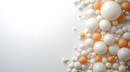 3d render of white and orange spheres on white background with copy spaceの写真素材