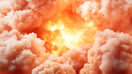 3D illustration of a fiery explosion with smoke in the sky.の写真素材