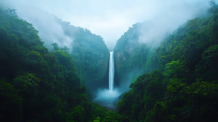 Waterfall in the rainforest of Bali island, Indonesia.の写真素材