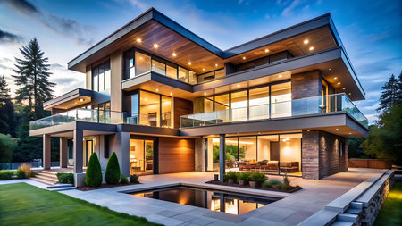 Modern cozy house with pool and parking for sale or rent in luxurious style.