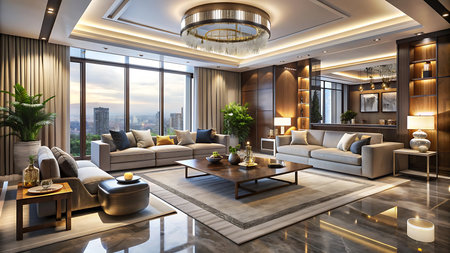 3d rendering luxury living room and dining room with tv and sofaの写真素材