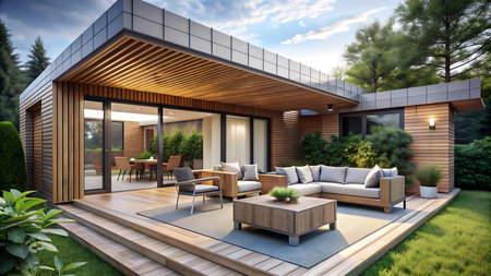 3d rendering of modern cozy house with pool and parking for sale or rentの写真素材