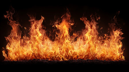 Realistic fire flames isolated on black background. Fire flames background.の写真素材
