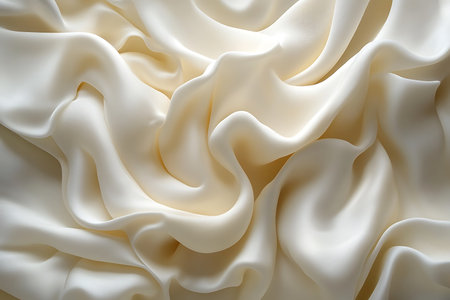 Closeup of white satin fabric texture background with soft waves.の写真素材