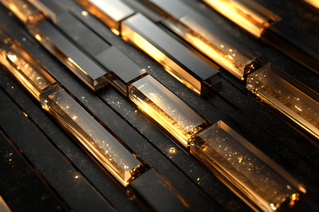 Close-up of golden piano keys. Music concept. 3D Renderingの写真素材