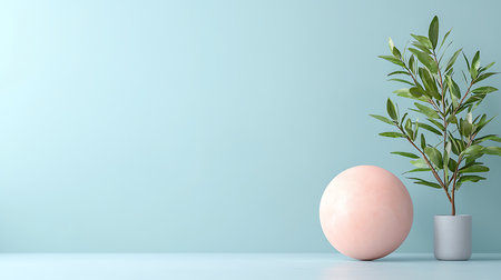 Pink egg with plant on blue background. 3d rendering.の写真素材
