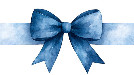 Blue bow. Watercolor hand drawn illustration isolated on white background.の写真素材