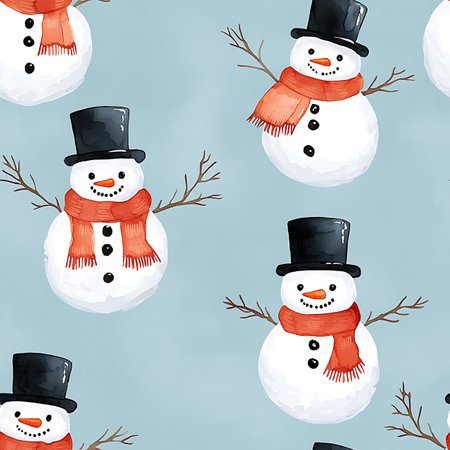Seamless pattern with watercolor snowman. Vector illustration.の写真素材