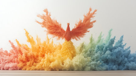 Colorful smoke in the form of a bird. 3d renderingの写真素材