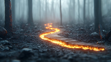 Trail through the forest at night. 3d rendering, 3d illustration.の写真素材