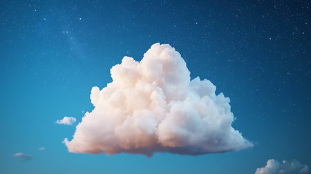 White fluffy cloud in the blue night sky with stars. 3d renderingの写真素材