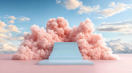 3d rendering of a stairway leading to the sky with cloudsの写真素材