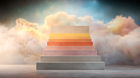Conceptual image with stairs against sky with clouds 3d rendering