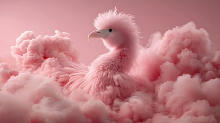 Pink flamingo in the clouds on a pink background. 3d renderingの写真素材