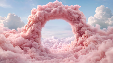 3d illustration of pink clouds in the form of a heart.の写真素材