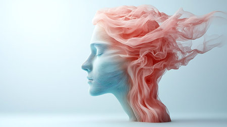 Portrait of a woman with pink hair. 3D rendering.