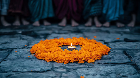 Beautiful flower garland on the ground