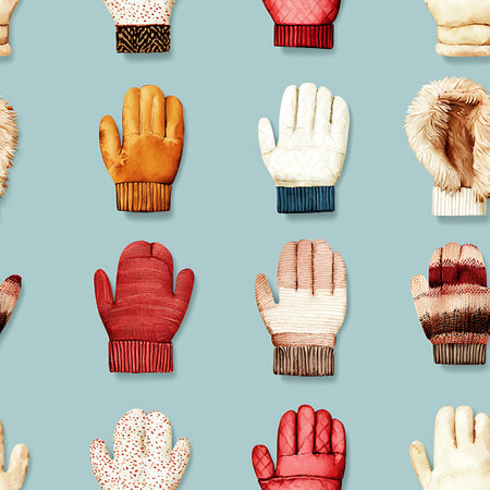 Seamless pattern with winter mittens. Watercolor illustration.の写真素材