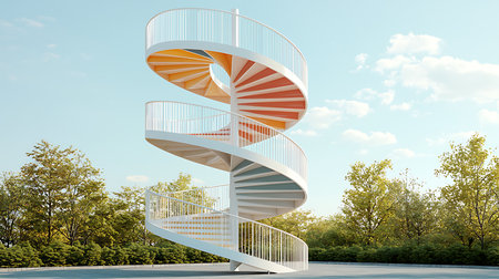 Spiral staircase in the park. Conceptual image. 3D rendering.の写真素材