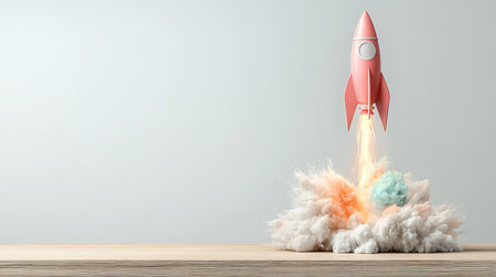 Rocket flying in the sky. 3d render. Business startup concept