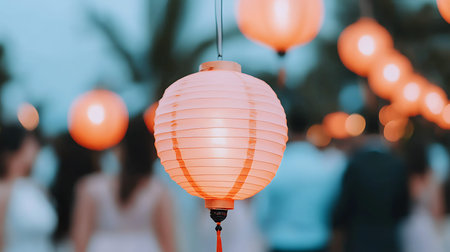 Lanterns hanging on the ceiling with bokeh backgroundの写真素材