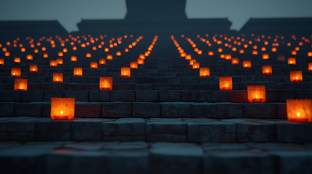 Lanterns on the steps of the temple. 3D renderingの写真素材