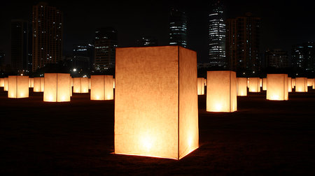 Paper lanterns in the park at night, Kuala Lumpur, Malaysia