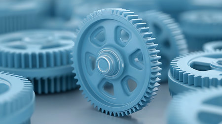 3d illustration of gear wheels in blue tone. Computer generated image.の写真素材