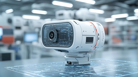3d rendering security camera or surveillance camera in modern office interior.
