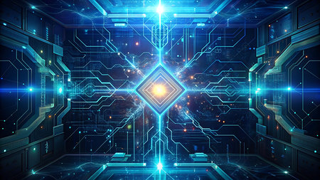 Futuristic technological background with circuit board. 3D Rendering