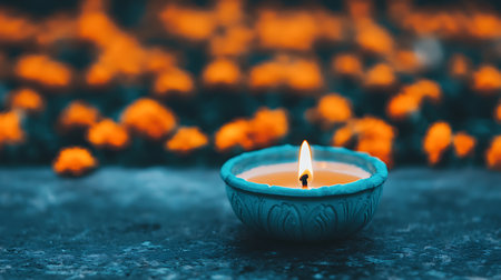 Indian festival Diwali, Diya oil lamps lit on colorful rangoli. Hindu traditional.の写真素材