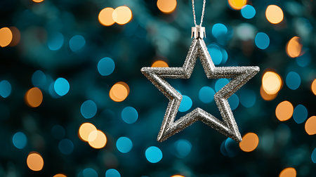 Silver star on bokeh background. Christmas and New Year conceptの写真素材