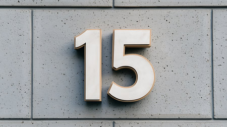 Number 15 (15) on a gray wall. 3d renderingの写真素材