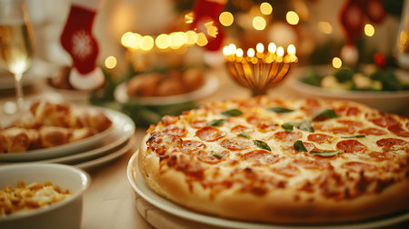 Delicious italian pizza served on festive table indoors, closeupの写真素材