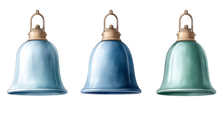 Set of three color vintage lanterns. Isolated on white background.の写真素材