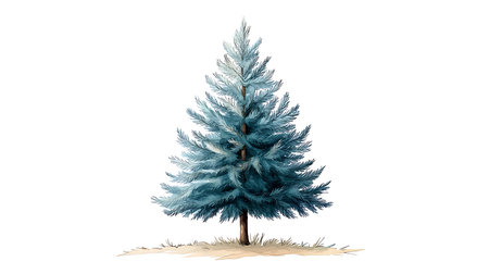 3d illustration of a blue pine tree isolated on a white backgroundの写真素材