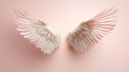 Pair of white angel wings on pink background. 3d renderingの写真素材